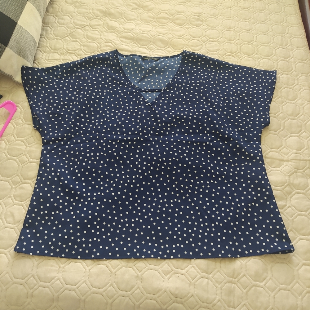 Fall sale Shein xl navy blue polka dot top